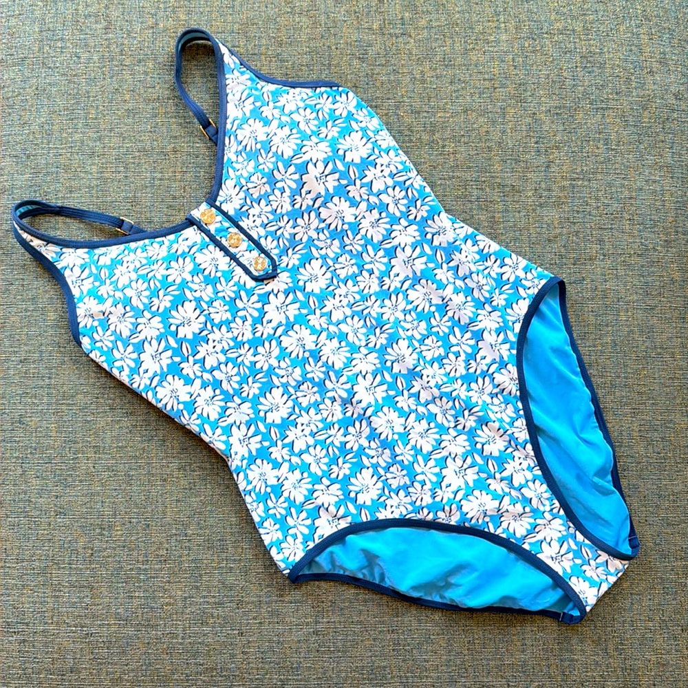 Lilly Pulitzer Baela Swim // lunar blue palm beach petals